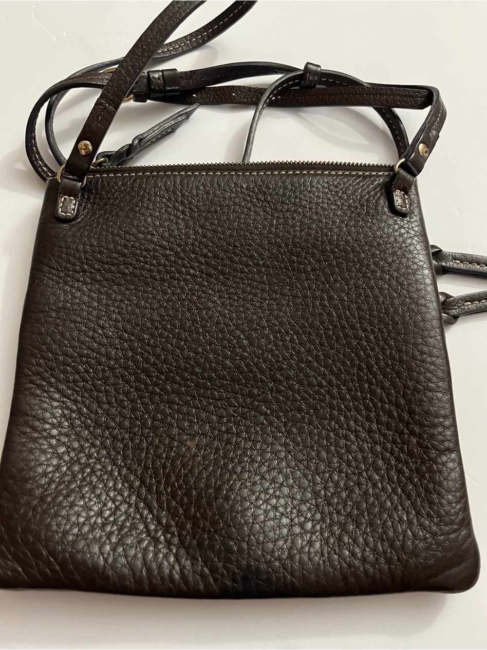 Dooney & Bourke Dark Brown Pebbled Leather Slim Crossbody with Gold Hardware - Picture 2 of 3